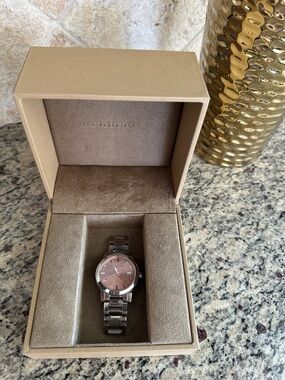 BURBERRY Ladies’ Stainless Steel Watch with Pink Check Stamped Dial